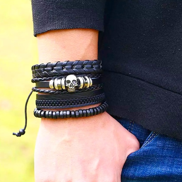 Men’s Genuine Leather Layered Bracelet - Picture 1 of 3